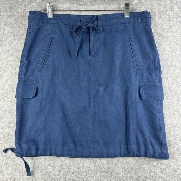 For the Republic Cargo Linen Skirt Womens 4 Blue Cinch Tie Coastal Beach Pockets - Picture 1 of 11